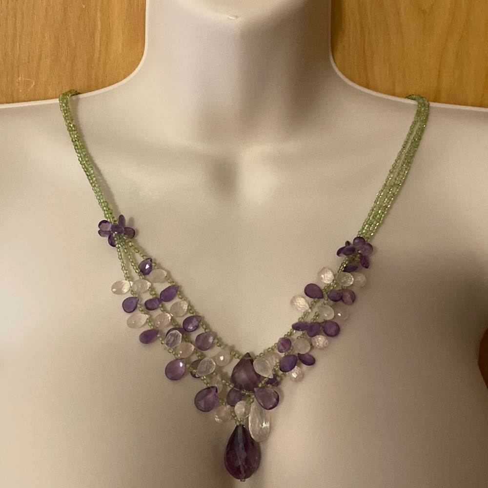 Adjustable triple strand beaded necklace